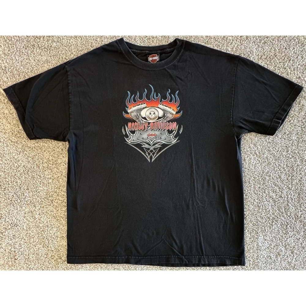 Vintage 1990's Harley Davidson T-Shirt Mens XL Black Knoxville Engine Flames